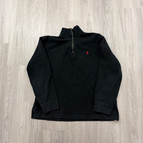 Vintage Polo Ralph Lauren 1/4 Zip Pullover Men's 2XL Black Red Pony Preppy 90s - Picture 1 of 7